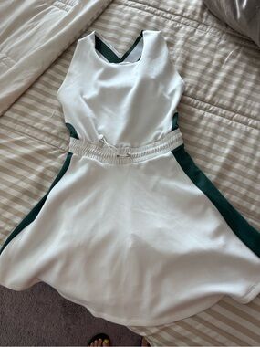 White Tennis Dress with Dark Green Side Panels